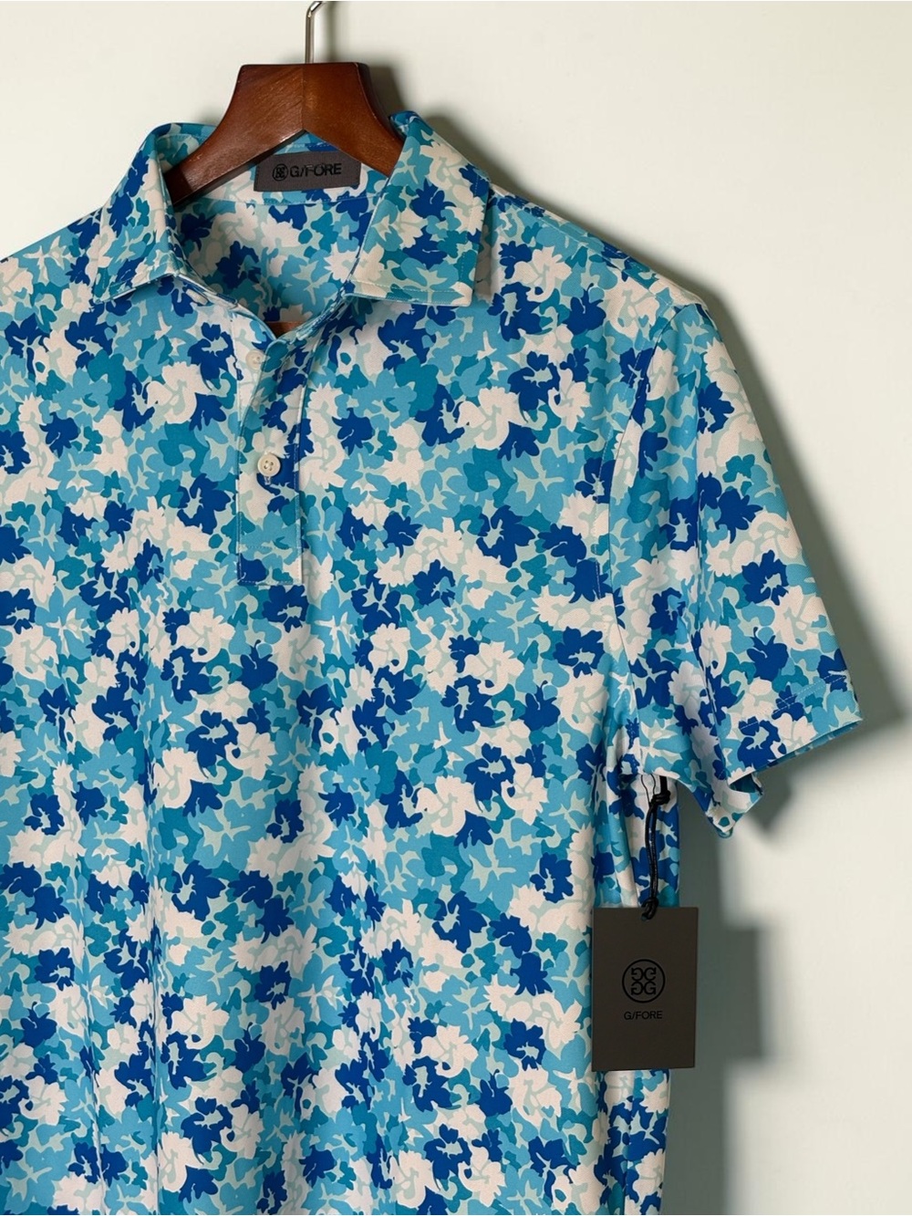 NWT G/FORE Camo Floral Tech Piqué Golf Polo Blue S - Picture 5 of 15